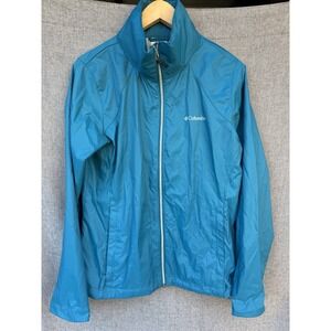 Columbia Windbreaker Jacket Nylon Hooded Packable Teal Women's Large